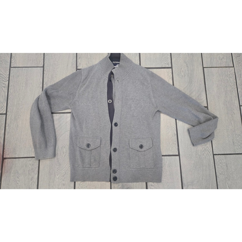 Canterbury of New Zealand Mens Grey Ribbed Cotton Button Up Cardigan Sweater M